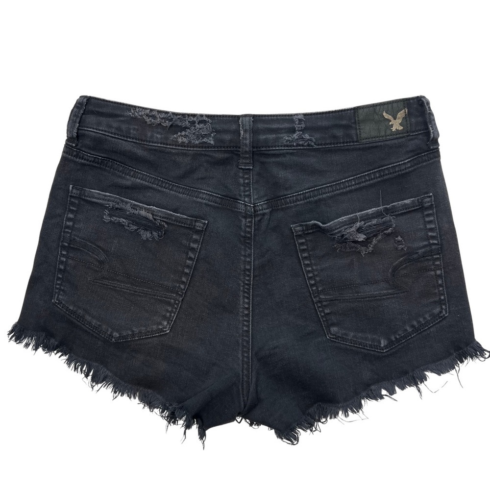 AEO Jean Shorts Distressed Vintage Hi Rise Festival Cut Off Black Denim 6 - Picture 4 of 12